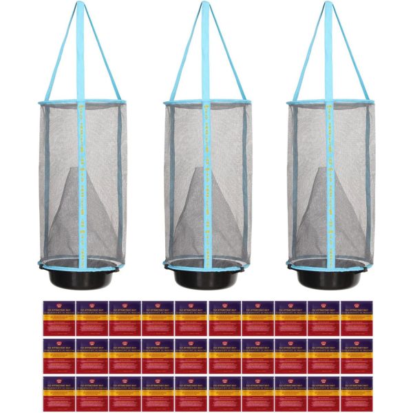 3 Flies Inn LITE Fly Cage Ranch Fly Traps with 36 Flies Inn Fly Bait Refill, Low Odor, Reusable, Built to Last for Years