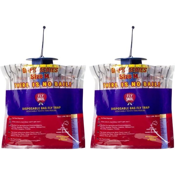 2 Fly Jail Medium Bag - Outdoor Disposable Fly Trap | Pre-Baited with Flies Inn Attractant | Outdoor Fly Catcher; Recyclable
