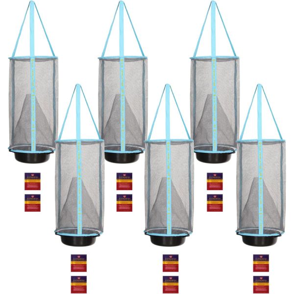 6 Flies Inn LITE Fly Cage Ranch Fly Traps with 12 Flies Inn Fly Bait Refill, Low Odor, Reusable, Built to Last for Years