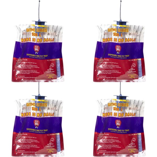 4 Fly Jail Large Bag - Outdoor Disposable Fly Trap | Pre-Baited with Flies Inn Attractant | Outdoor Fly Catcher; RECYCABLE