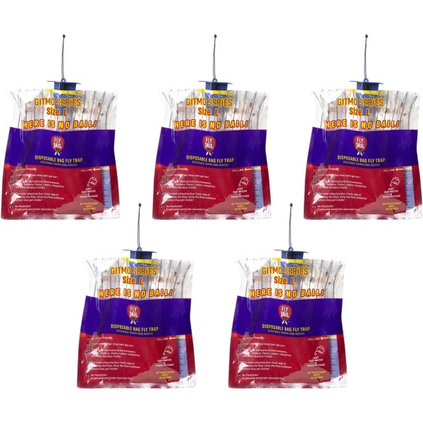 5 Fly Jail Large Bag - Outdoor Disposable Fly Trap | Pre-Baited with Flies Inn Attractant | Outdoor Fly Catcher; RECYCABLE