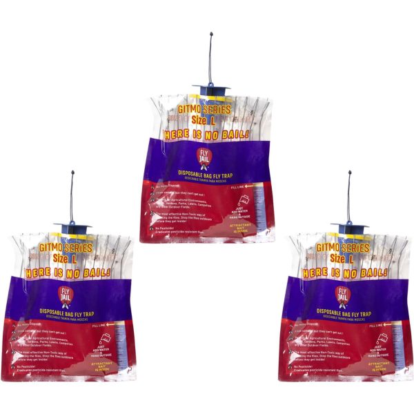 3 Fly Jail Large Bag - Outdoor Disposable Fly Trap | Pre-Baited with Flies Inn Attractant | Outdoor Fly Catcher; RECYCABLE