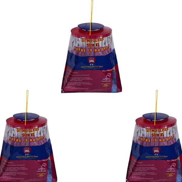 3 Fly Jail X Large Bag - Outdoor Disposable Fly Trap | Pre-Baited with Flies Inn Attractant | Outdoor Fly Catcher; RECYCABLE