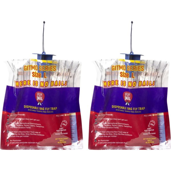 2 Fly Jail Large Bag - Outdoor Disposable Fly Trap | Pre-Baited with Flies Inn Attractant | Outdoor Fly Catcher; RECYCABLE