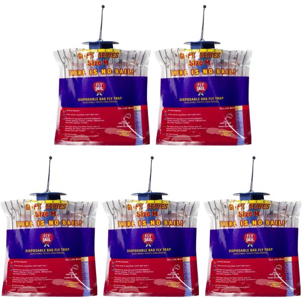 5 Fly Jail Medium Bag - Outdoor Disposable Fly Trap | Pre-Baited with Flies Inn Attractant | Outdoor Fly Catcher; Recyclable