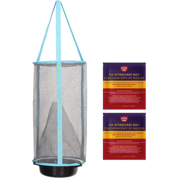 1 Flies Inn LITE Fly Cage Ranch Fly Trap with 2 Flies Inn Fly Bait Refill, Low Odor, Reusable, Built to Last for Years