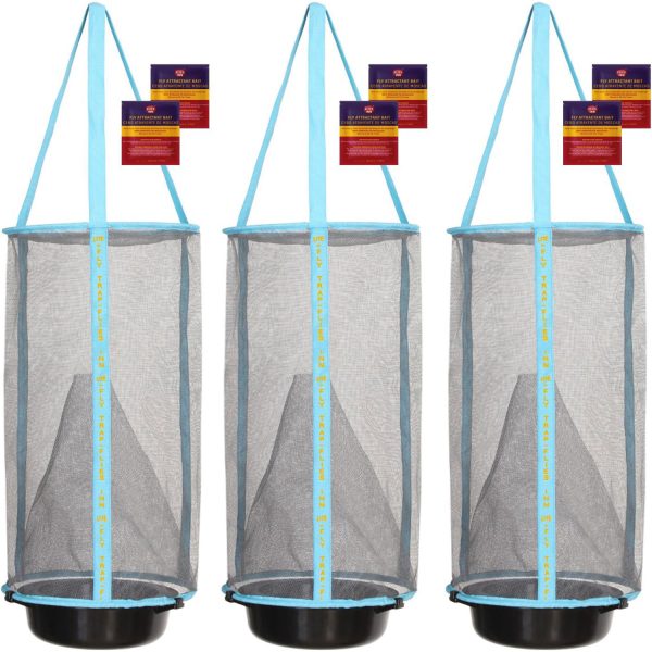 3 Flies Inn LITE Fly Cage Ranch Fly Traps with 6 Flies Inn Fly Baits Refill, Low Odor, Reusable, Built to Last for Years
